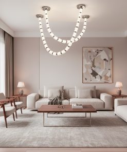 Kombinacija dva lustera Elara u moderno opremljenom dnevnom boravku - SVOD rasvjeta Podgorica