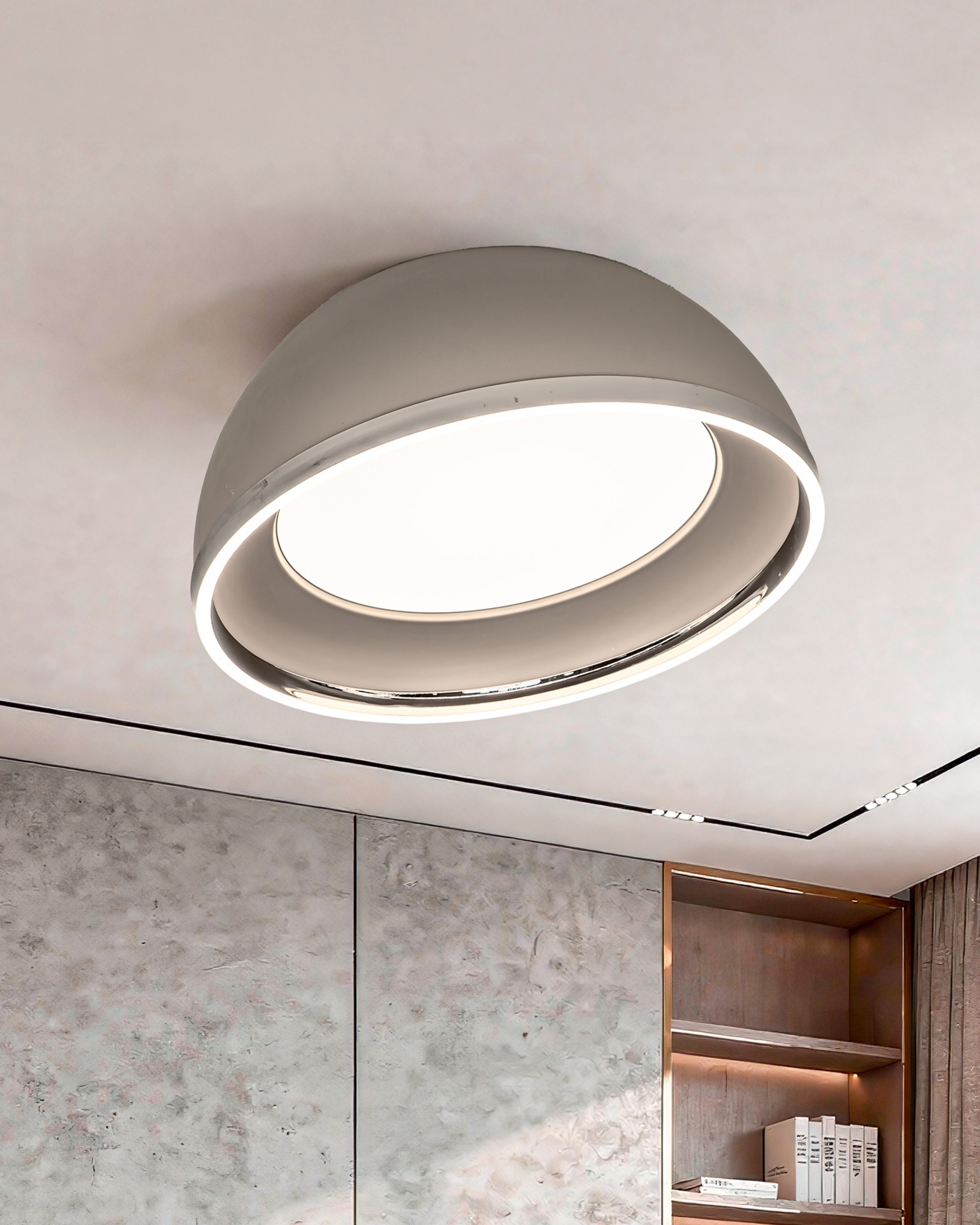 LED plafonjerka Genson Nikel u luksuznom enterijeru sa prirodnim materijalima